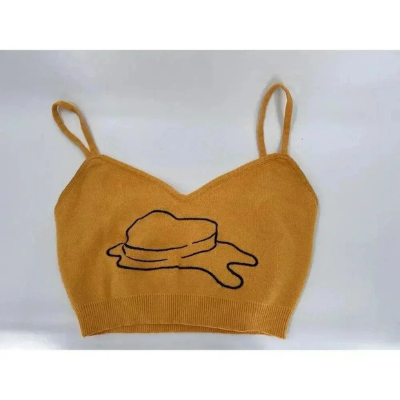 BTS Yellow Cropped Sweater Tank Top Embroidered "Butter" Women’s SMALL EUC - Picture 1 of 11